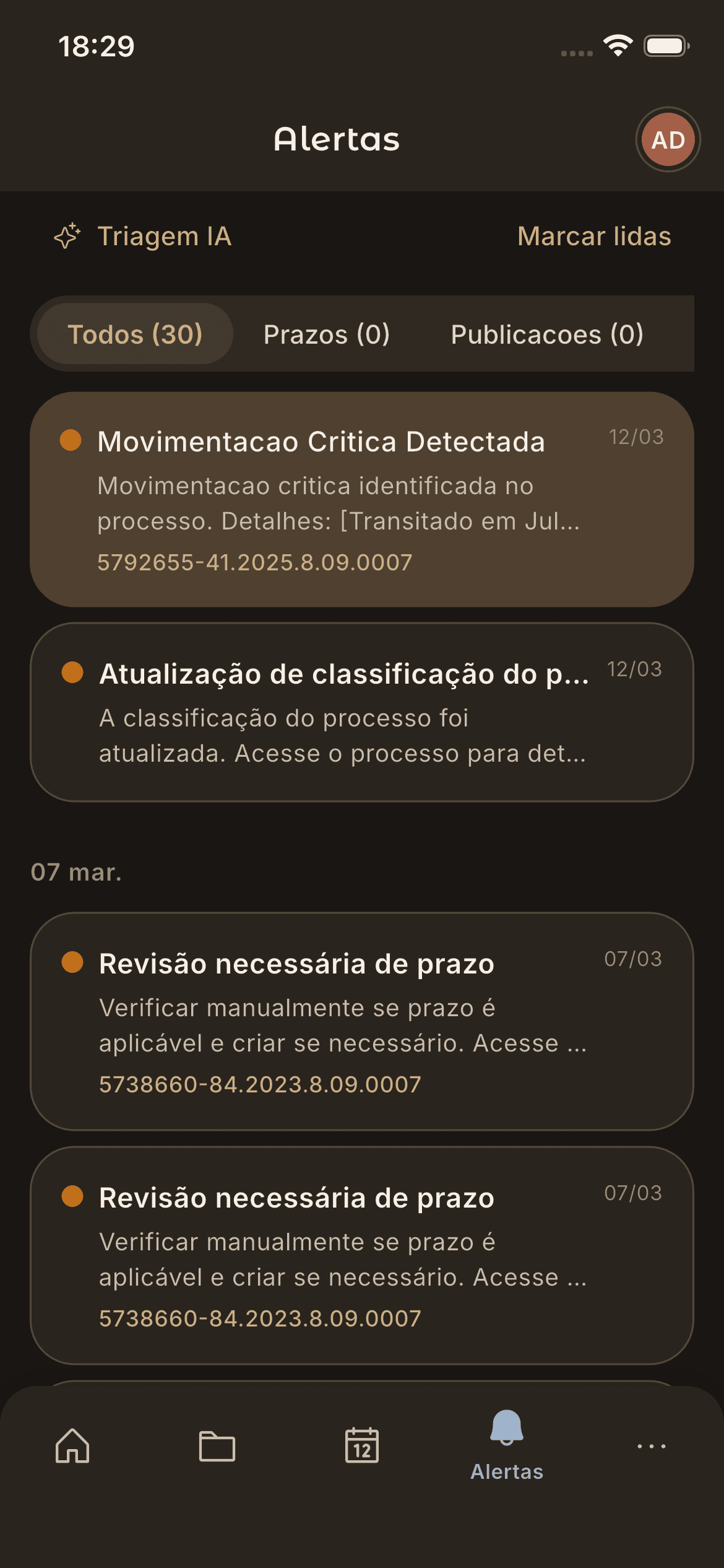 Alertas no celular em tempo real