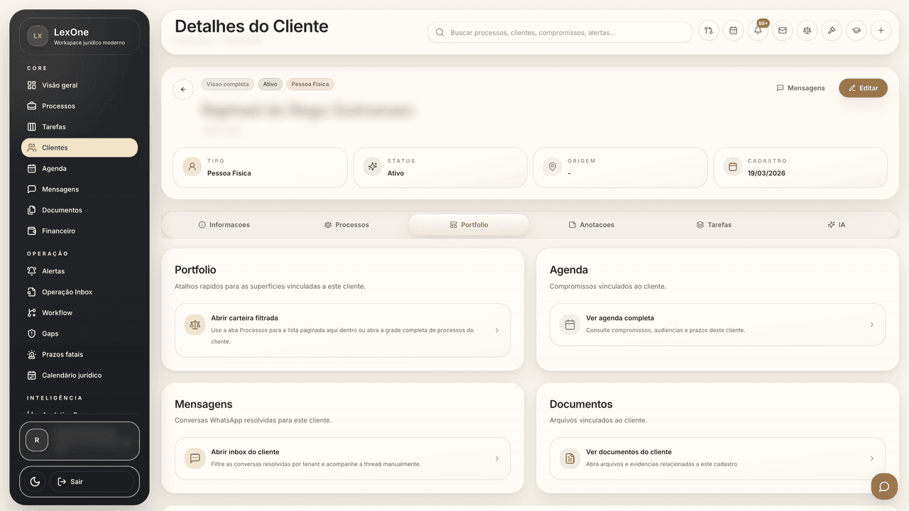 Carteira, agenda e documentos vinculados ao cliente