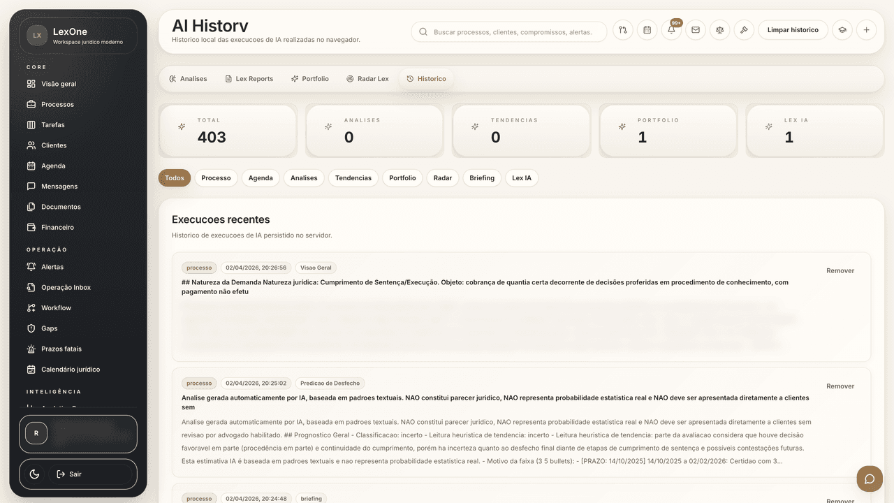 Histórico das leituras e análises assistidas