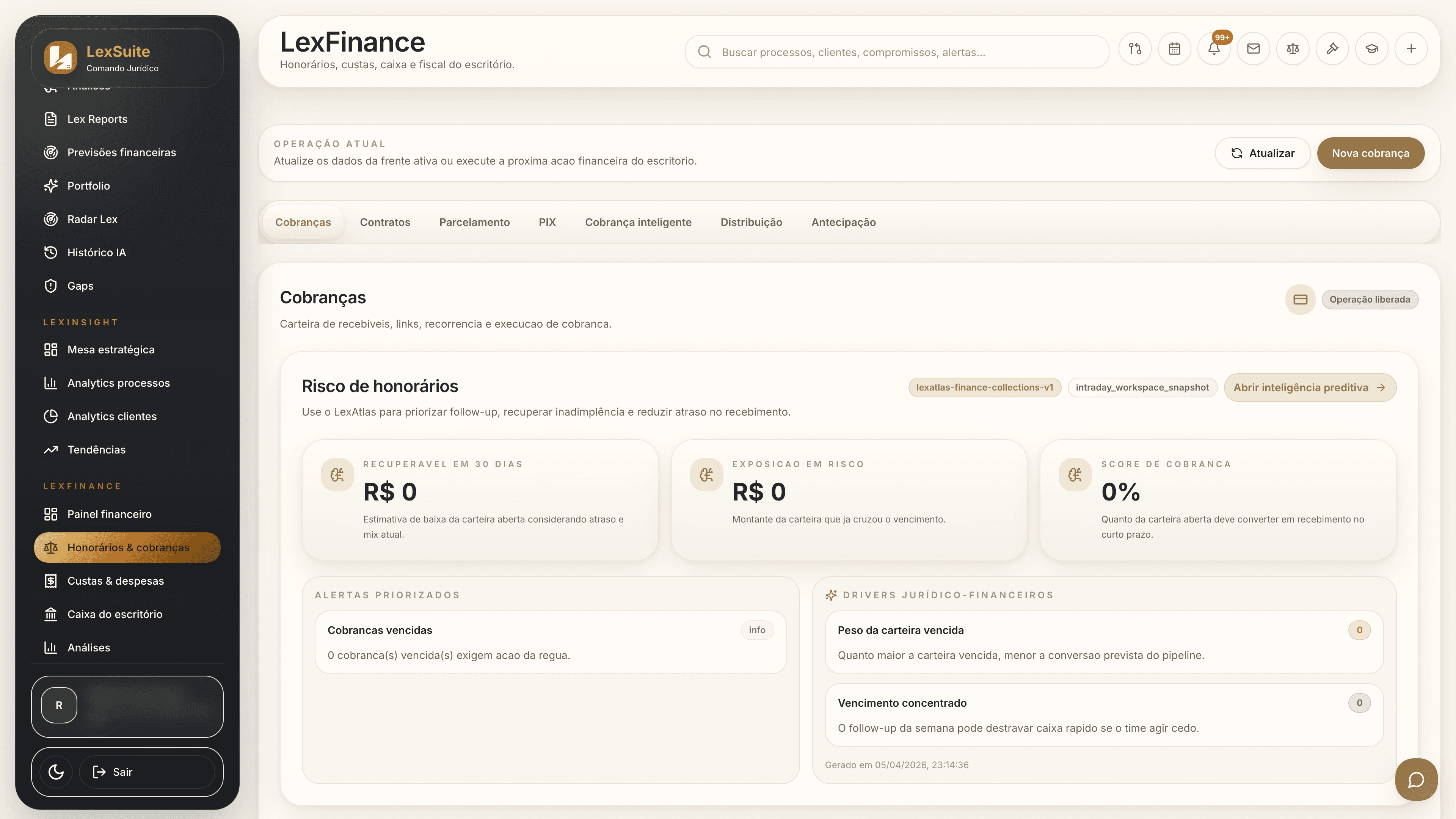 Cobranças, recorrência e honorários do escritório no LexFinance
