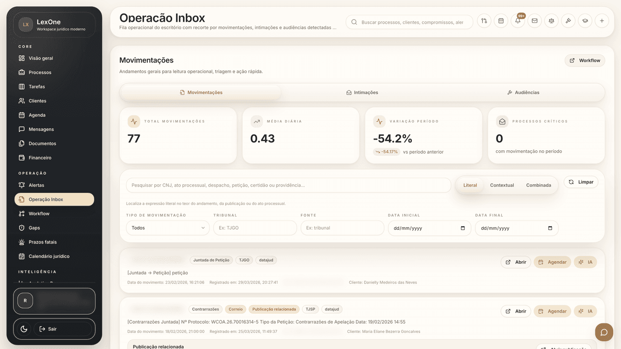 Leitura operacional das movimentações da carteira