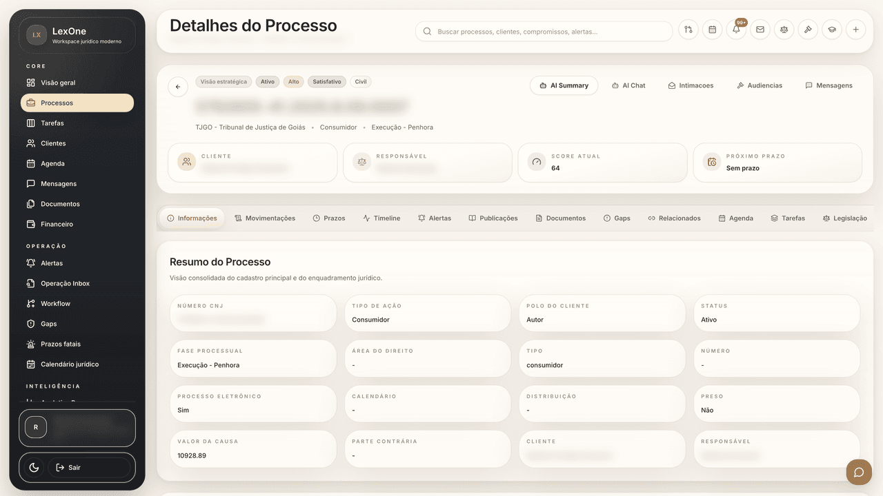 Detalhe do processo com informações completas